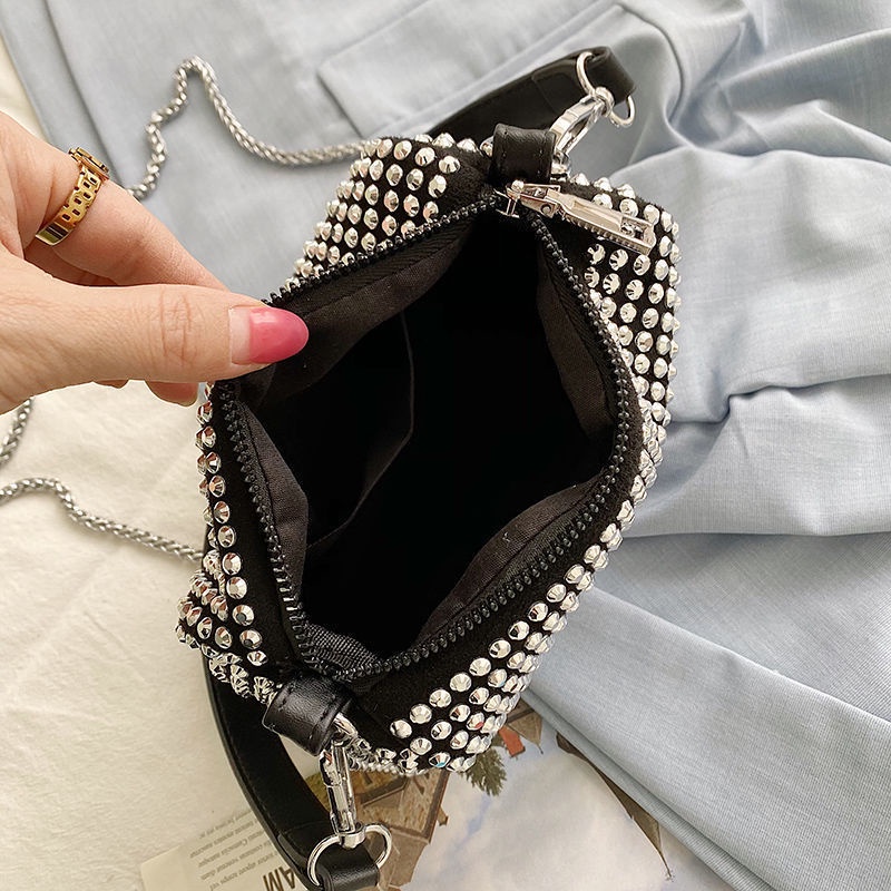 Túi đeo chéo hình vuông nhỏ đính đá lấp lánh phong cách Hàn Quốc mới cho nữ