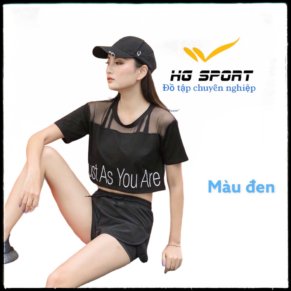 Áo Tập Gym, Croptop dáng rộng, Đồ Tập Zumba, Aerobic, Yoga nữ phối lưới Hg Sport CRT602