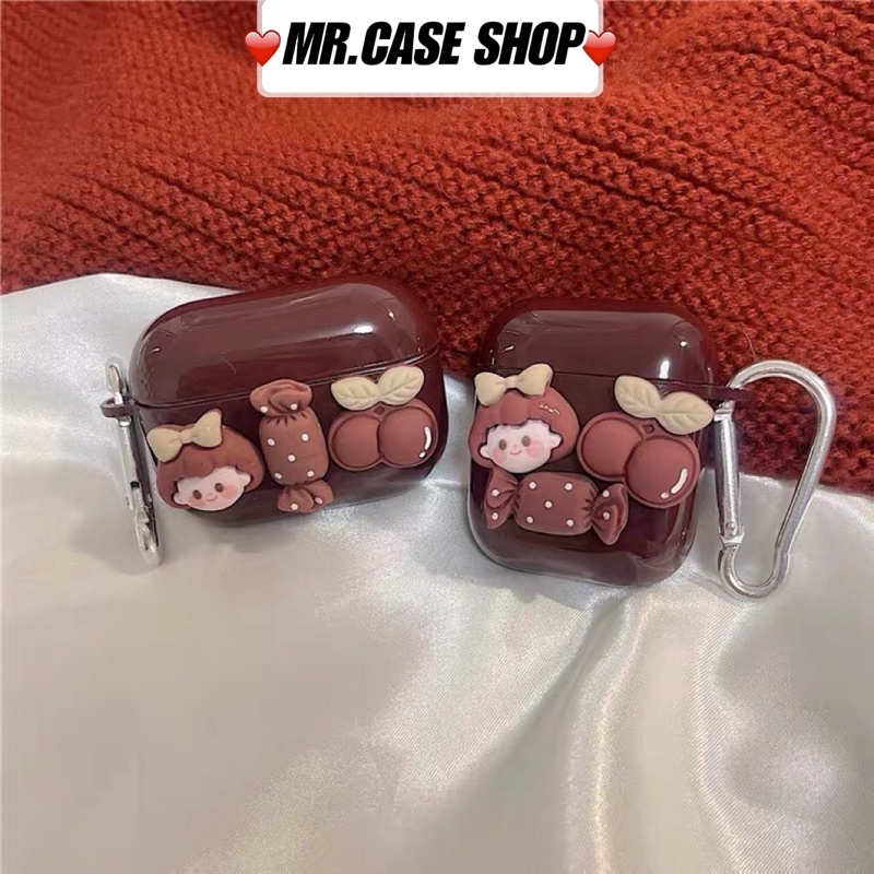 [ CÓ AP 3 ] Case Airpods 1/2 /Pro Vỏ Ốp Tai Nghe Hình Màu Đỏ Bóng Cherry Girl - Mr.Case AirPods