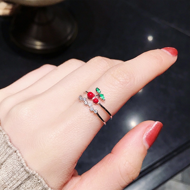 Nhẫn Hở Họa Tiết Quả Dâu Tây/Cherry Dễ Thương Phong Cách Nhật Hàn Cho Nữ