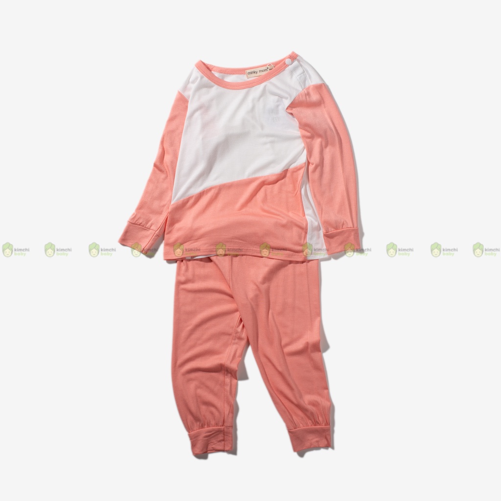 Bộ Dài Tay Cho Bé Trai, Bé Gái Vải Thun Lạnh Minky Mom Hoạ Tiết Phối Trắng, Đồ Bộ Mặc Nhà Cho Bé MKMTD2227