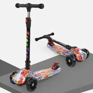 [Clip+Ảnh Thật] Xe Scooter, Xe Trượt Trẻ Em Có Đèn Hoạ Tiết Graffiti