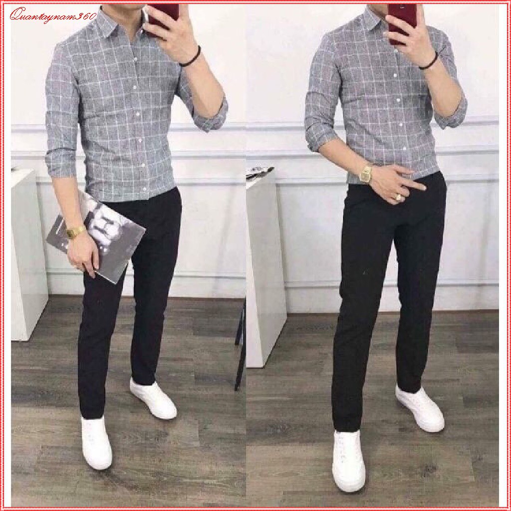 Sơ mi công sở  dài tay, Sơ mi nam chất đũi dày dặn họa tiết kẻ ca rô | BigBuy360 - bigbuy360.vn
