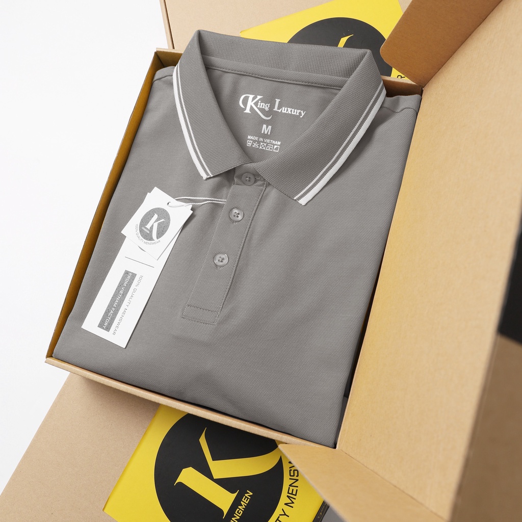 Áo thun polo nam KINGMEN vải cotton cá sấu cao cấp form đẹp phối sọc dọc cá tính có cổ tay ngắn - PL05 - Fullbox