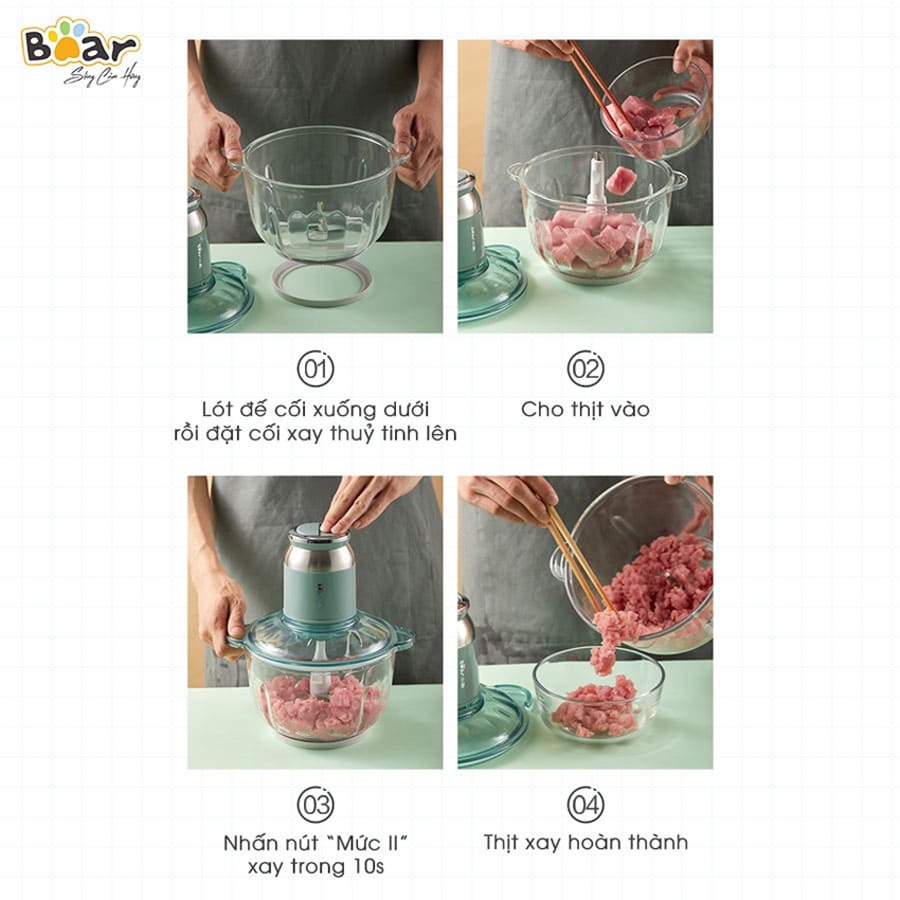 Máy Xay Thịt Bear 2.5L Đa Năng Xay Tỏi Ớt, Xay Đồ Ăn Dặm Cho Bé Động Cơ Mạnh Mẽ