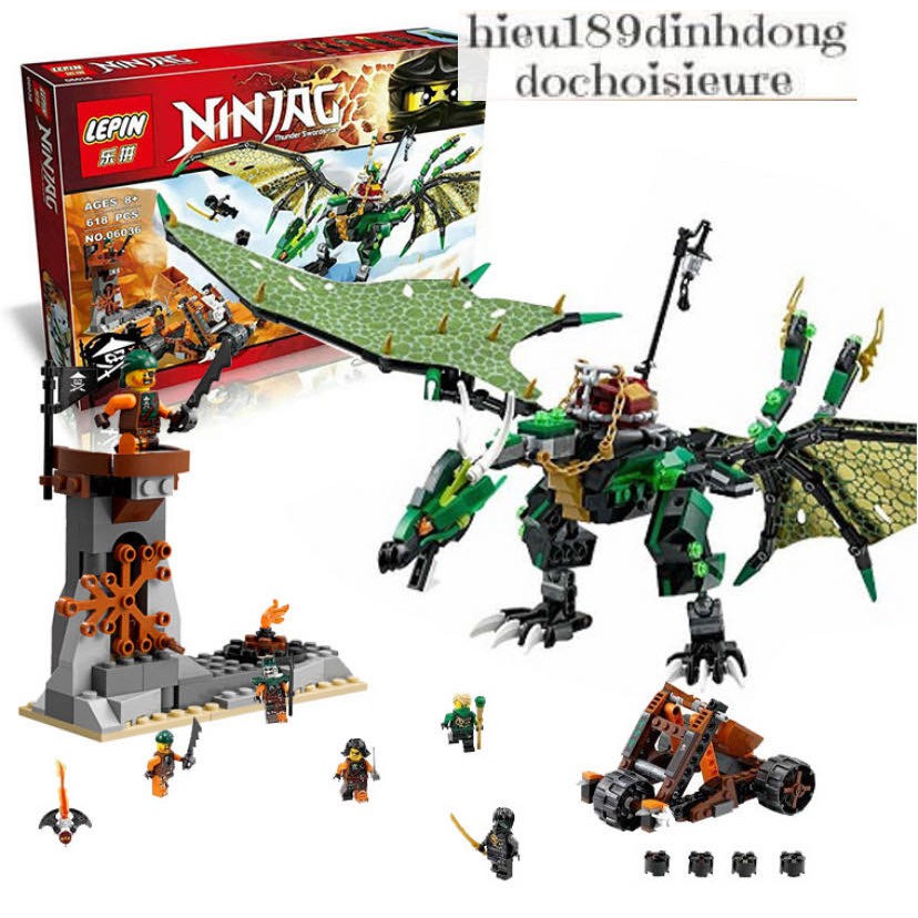 Lắp ráp xếp hình NOT Lego Ninjago Movie 70593 Bela 10526 , Lepin 06036 : Rồng Xanh Lá Của Lloyd 618 mảnh.