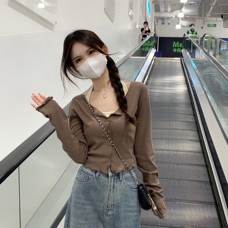 Áo thun NZN dài tay cổ treo giả hai lớp phong cách Hàn Quốc thời trang cho nữ