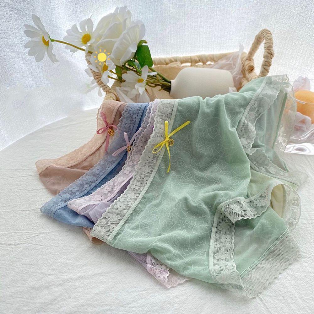 AROMA Quần Lót Ren Trong Suốt Lưng Vừa Đính Nơ Gợi Cảm Cho Nữ