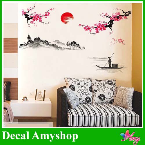 Decal dán tường phòng khách [GIÁ SỐC] Tranh thủy mặc DKN015