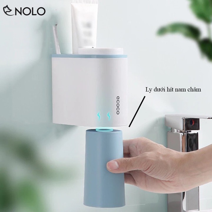 Giá Đựng Cốc, Bàn Chải, Kem Đánh Răng Ecoco Model EC02 Treo Tường Có Rãnh Thoát Nước