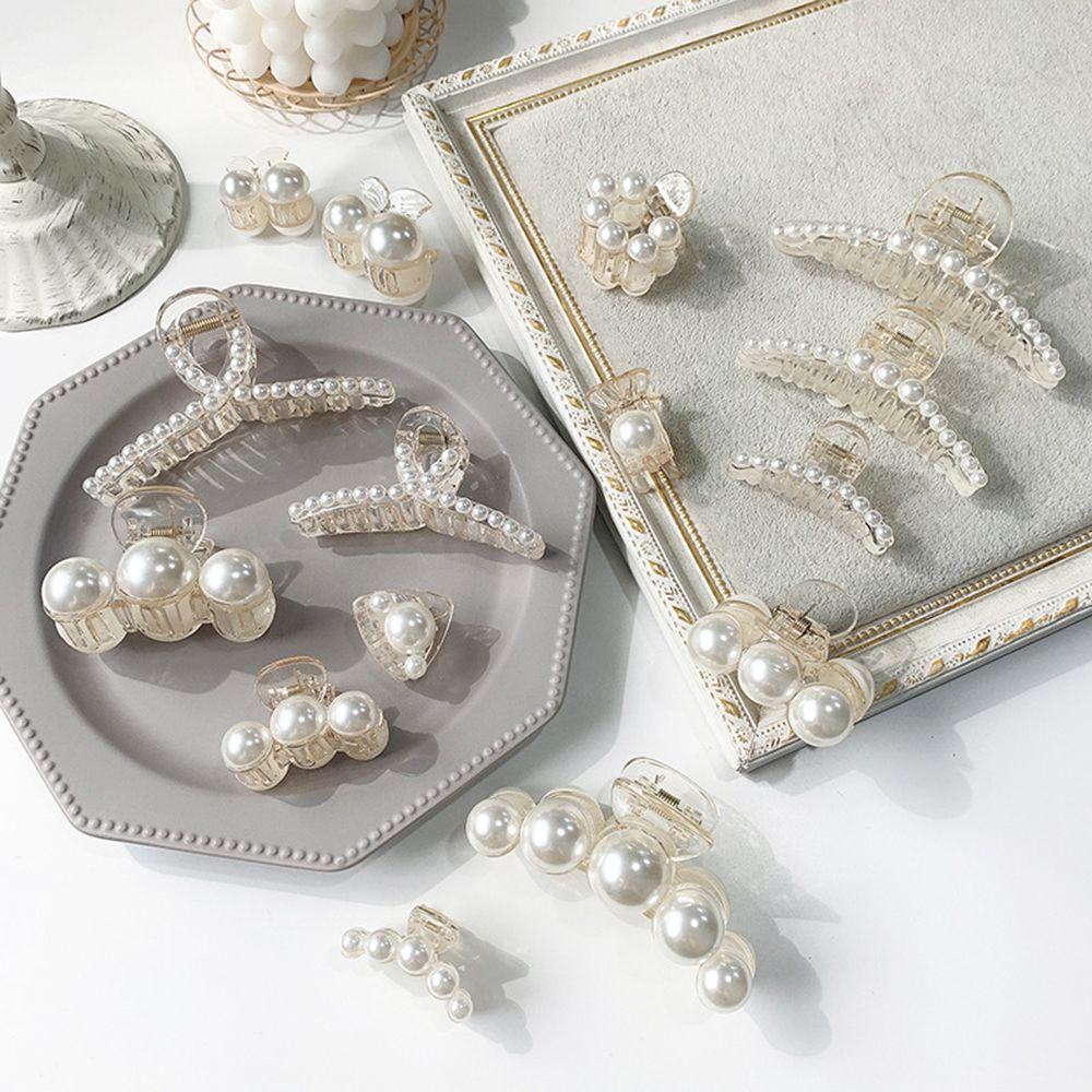 Kẹp Tóc Nhựa Đính Ngọc Trai Đơn Giản Phong Cách Hàn Quốc Dành Cho Nữ