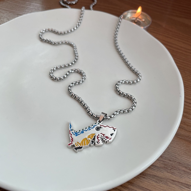 Hoạt Hình Vòng cổ Thép Titan Mặt Hình Khủng Long Nhỏ Dễ Thương