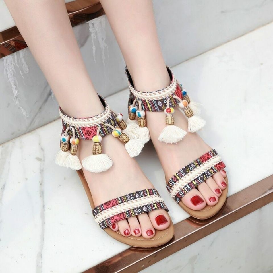 Giày Sandal Đế Xuồng Size Lớn Thời Trang Vintage Bohemian Dành Cho Nữ