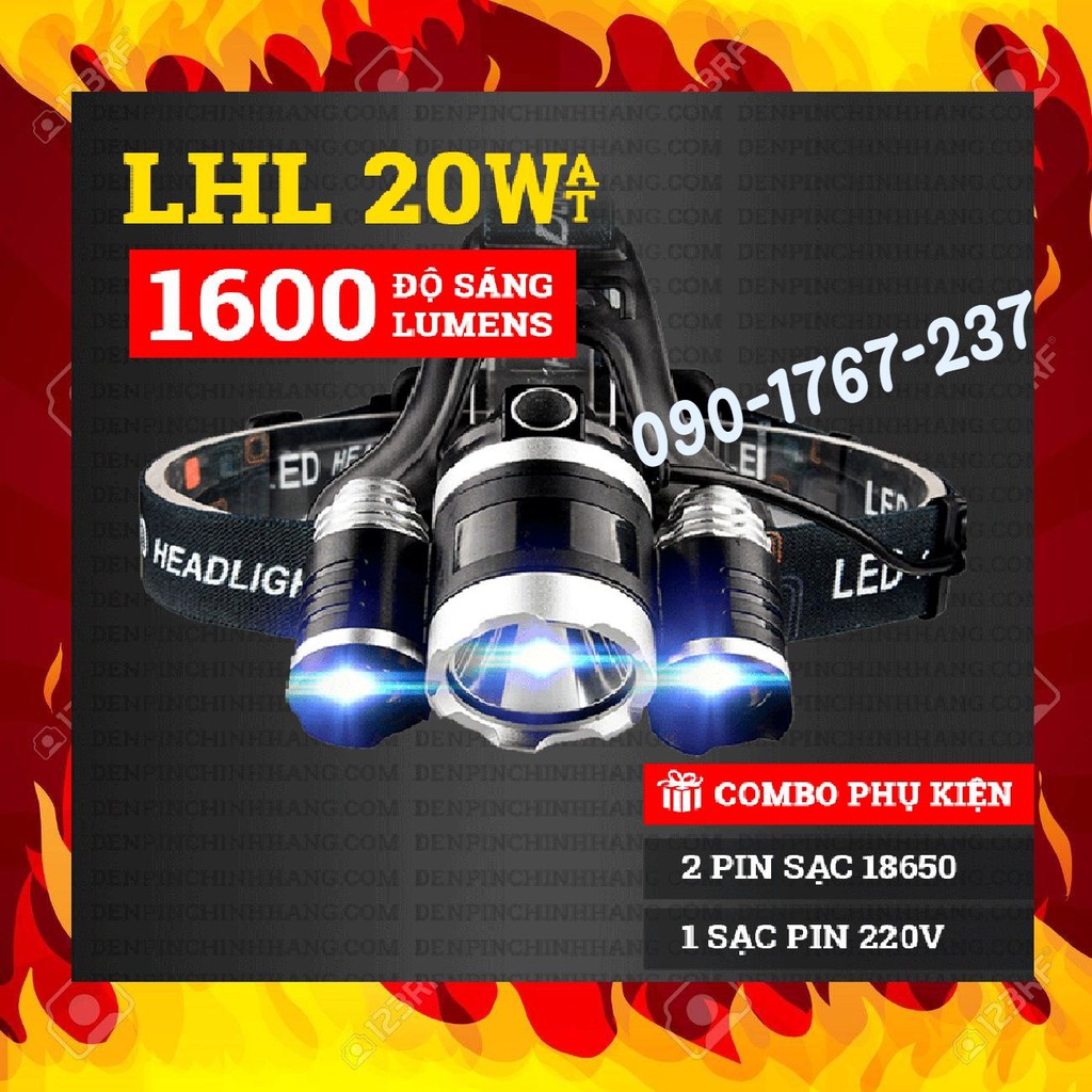 ✔️✔️ Đèn Pin Đội Đầu 3 Bóng Led T6- Siêu Sáng, Kèm 2 Pin, Kèm Sạc Đèn pin siêu sáng 4 chế độ