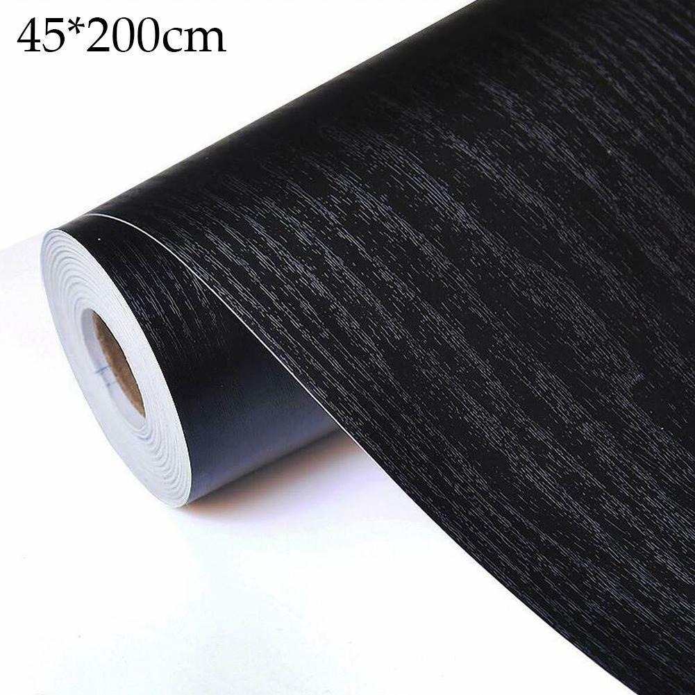 Giấy dán tường trang trí họa tiết vân gỗ màu đen chống thấm nước O7F7 45x200cm R5E2