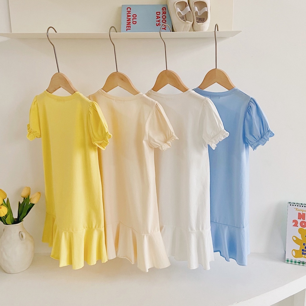 Đồ ngủ 100% Cotton Tay Phồng In Họa Tiết Hoạt Hình Frozen Dành Cho Bé Gái