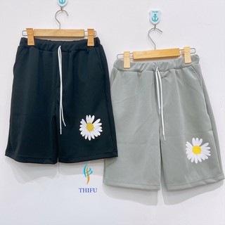 Quần lửng thun 2 da in bông cúc nam nữ đều mặc được
