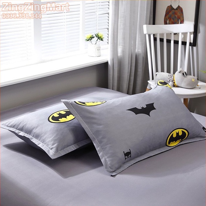 Ga gối Poly Cotton, Bộ ga kèm 2 vỏ gối 45x65cm mẫu Batman Hàng Y Ảnh, ga gối NguyetBedding | BigBuy360 - bigbuy360.vn