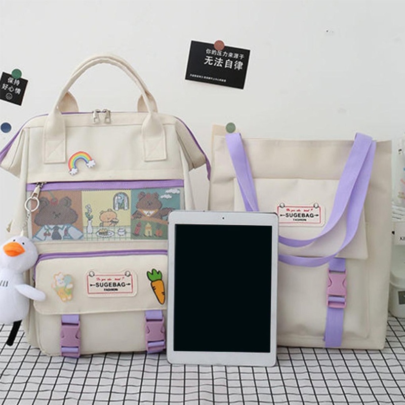 Seng set 5 Món Gồm Ba Lô Và Túi Đeo Vai Bằng Nylon Đáng Yêu Cho Nữ Sinh
