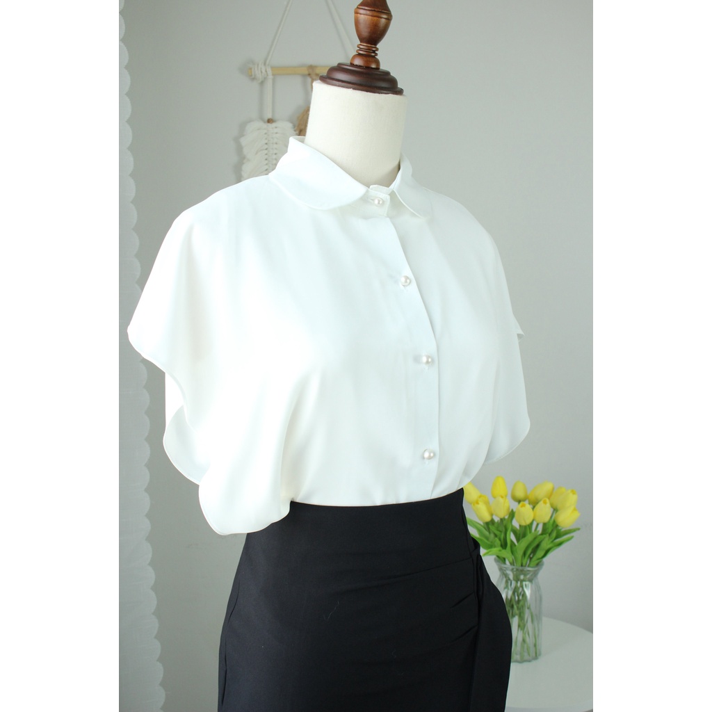 Set sơ mi cộc tay canh dơi chất vải lụa sịn cao cấp -  A34