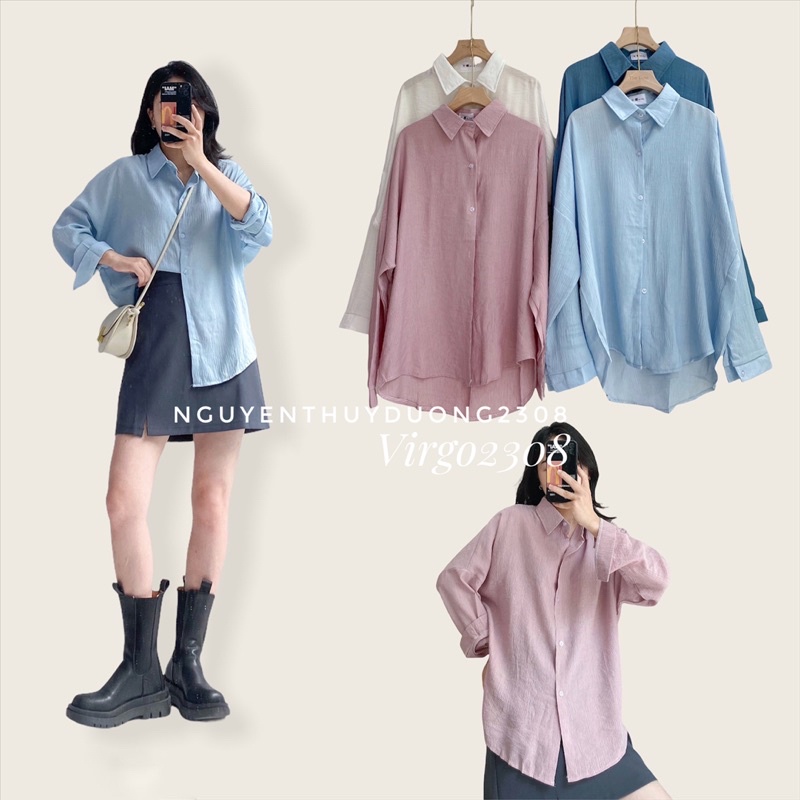 [HÀNG SẴN]Áo sơmi lụa xốp form oversize chuẩn mác Mina Quảng châu