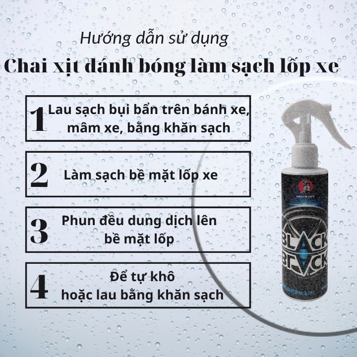[Hàng chính hãng - Free ship] Chai xịt đánh bóng làm sạch lốp xe - Bảo vệ lốp xe Samurai Care 200ml