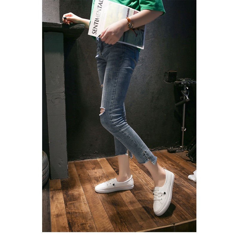 Giày slip on thể thao nữ trắng đế bằng quốc dân ulzzang phối đồ gì cũng đẹp | BigBuy360 - bigbuy360.vn