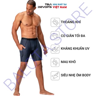 Quần legging nam ngắn Devops CÓ TÚI form ôm lưng thun cao bó cơ combat tập gym chơi thể thao đá bóng yoga