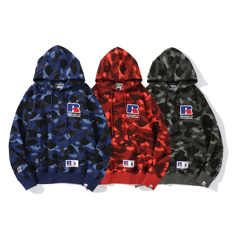 BAPE Áo Khoác Hoodie Tay Dài Thêu Hình Cá Mập Thời Trang