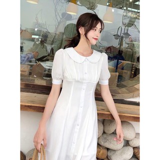 Đầm váy freesize trắng cổ sen