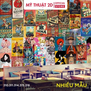 Decal mẫu Retro - Vintage trang trí tiệm quán, quầy bar, homestay - kt 120x60cm/set