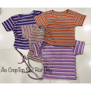 ☀️Áo Croptop Sọc Rút Dây 1 Bên