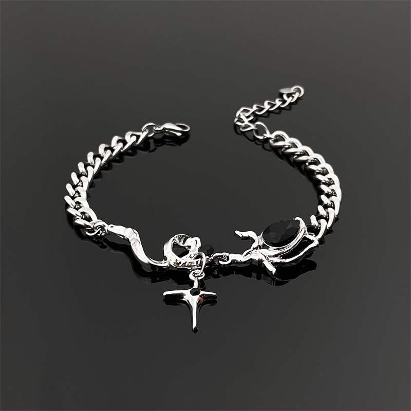 Vòng Tay Đính Đá Zircon Màu Tối Phong Cách Hiphop Đường Phố Thời Trang