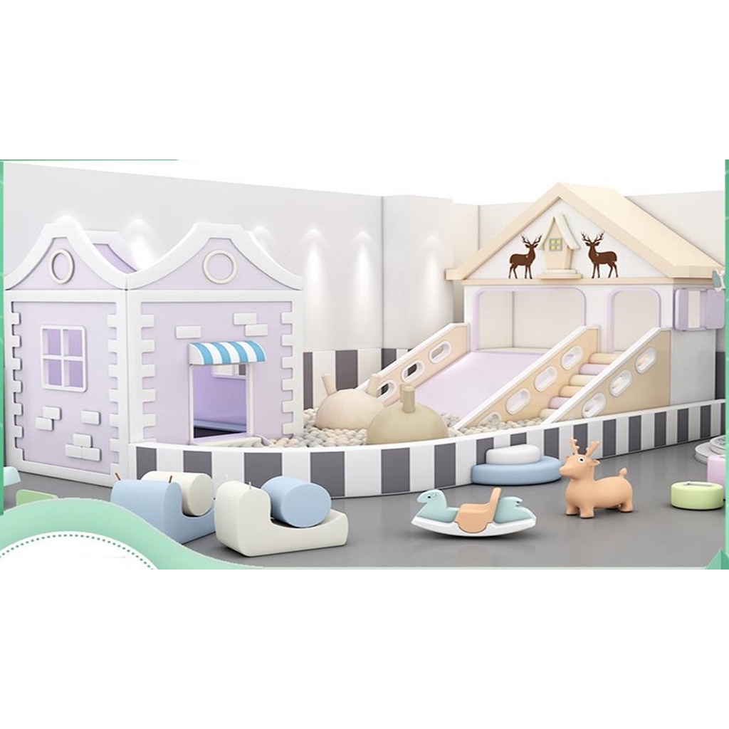 Liên hoàn nhà bóng cầu trượt xoăn - Nhà bóng bọc da mầm non cho bé vui chơi