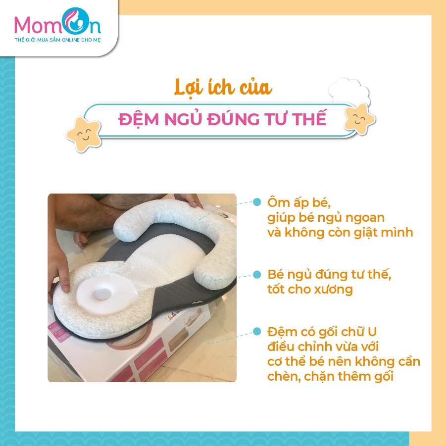 Combo Đệm Ngủ Cho Bé + Gối Chống Trào Ngược MomOn "lõi cao su"
