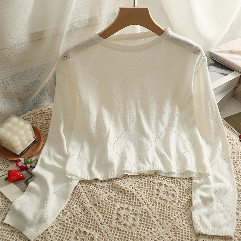 NUZIRO Áo kiểu dệt kim  chống nắng dáng rộng thiết kế lỗ lưới thời trang cho nữ