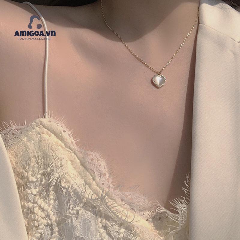 ✨✨Vòng cổ Mặt Trái Tim Đính Đá Opal Phong Cách Hàn Quốc Thời Trang Cho Nữ