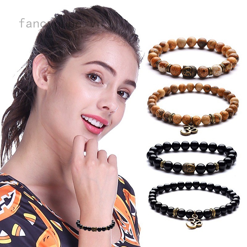 Set 2 vòng tay chuỗi hạt đá tự nhiên phong cách vintage