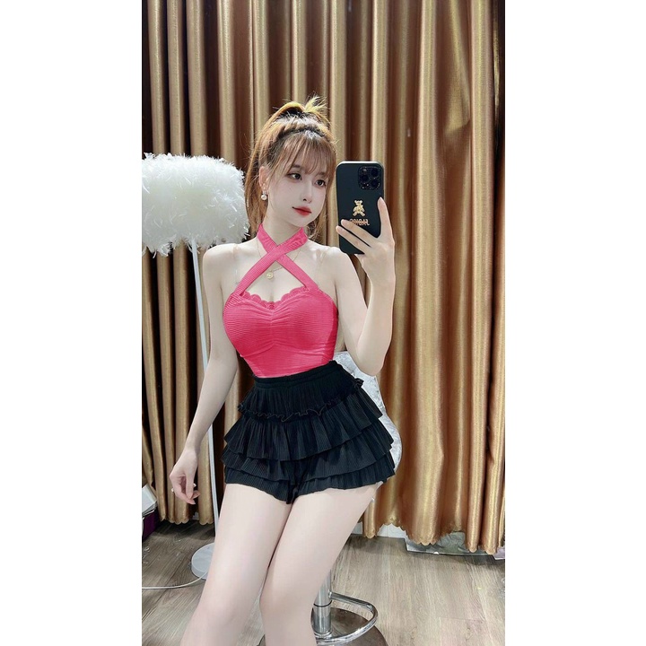 Áo yếm nữ có mút chất hun gân dáng ngắn croptop xinh