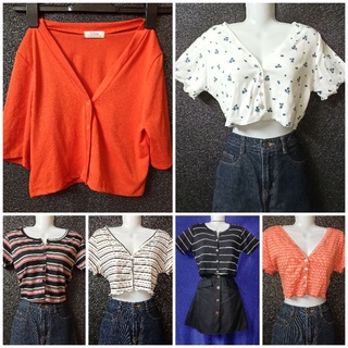Nhiều mẫu pass thanh lý áo croptop lửng thun co giãn phối cúc cổ tim V tròn