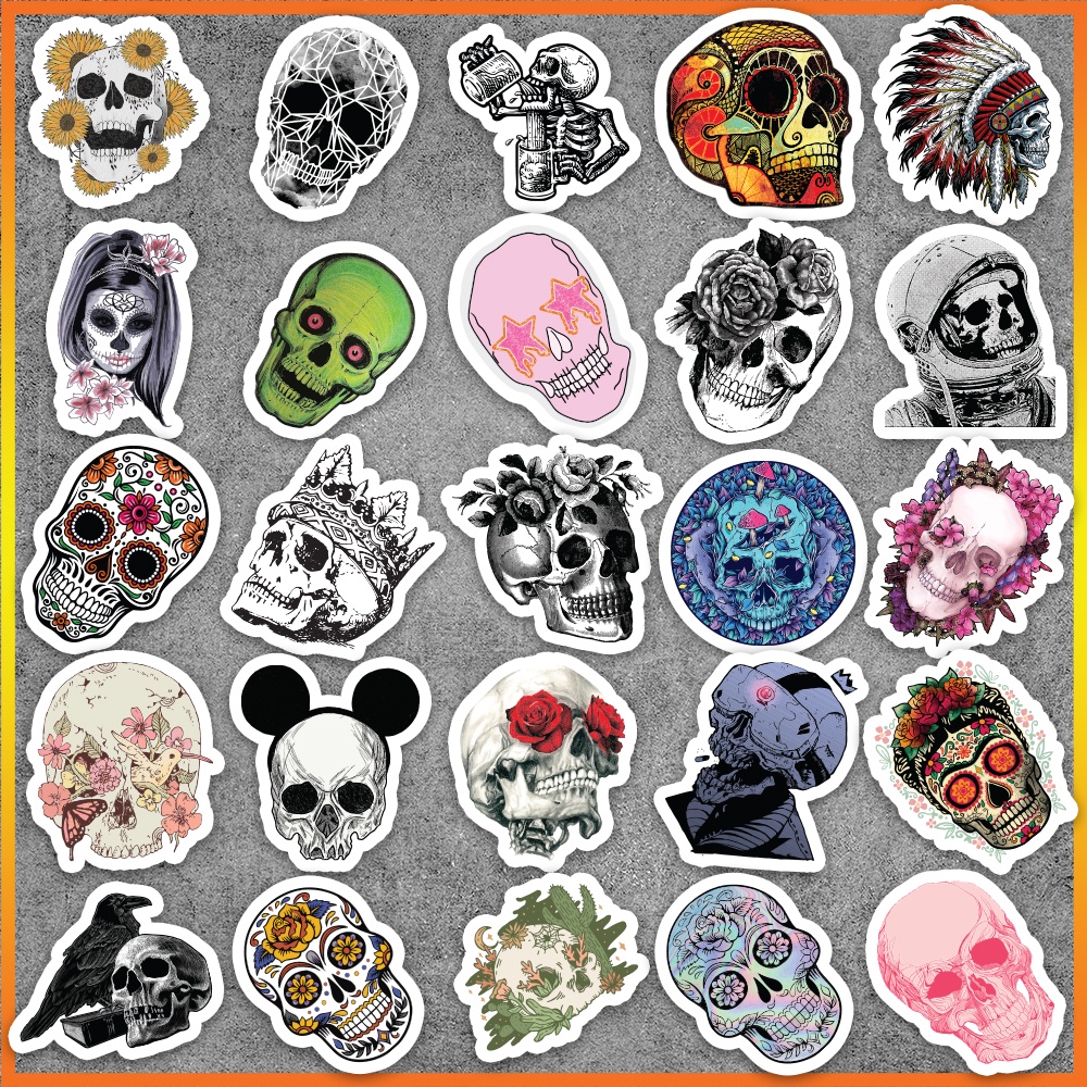 Set 50 cái Sticker Skull, Sticker Đầu Lâu Chống Nước, Hình dán Đầu quỷ dán mũ bảo hiểm, dán laptop, dán xe, vali...