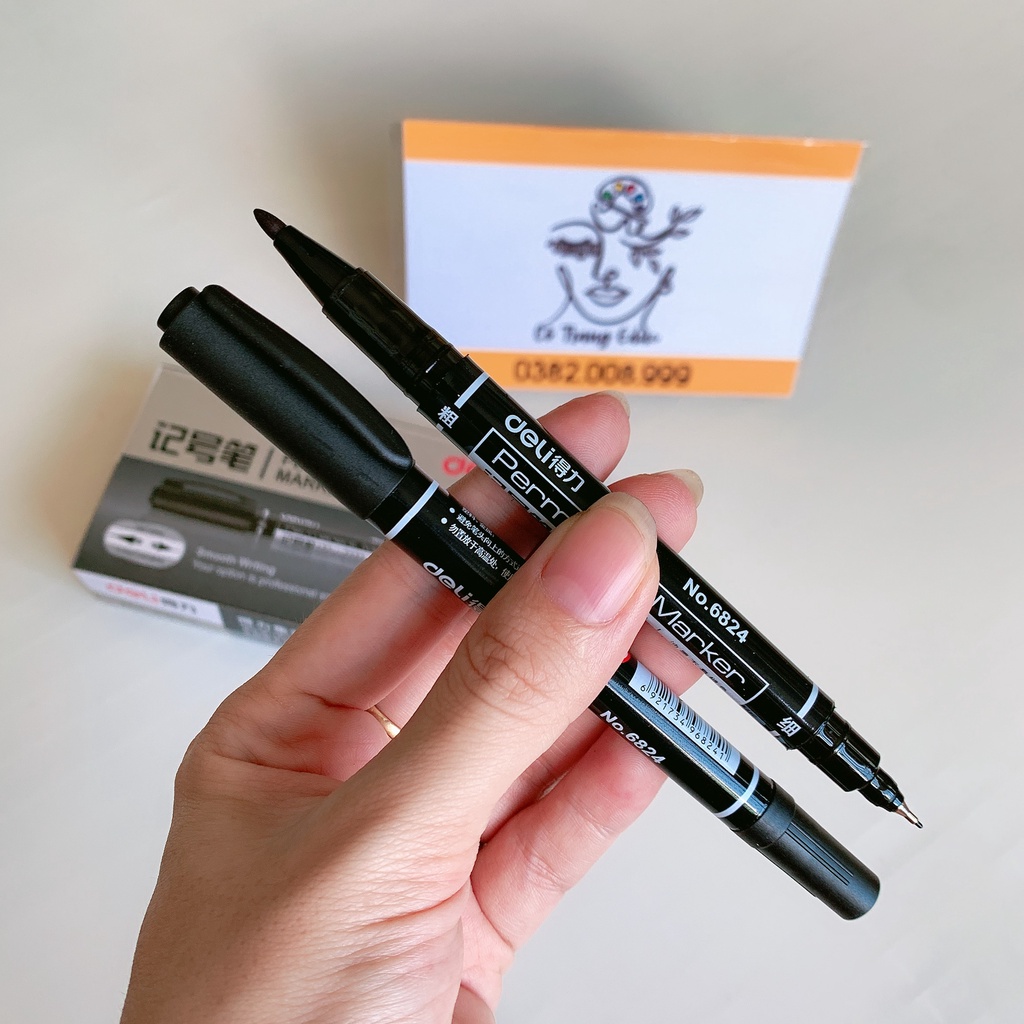 ✨ BÚT LÔNG DẦU ĐI NÉT ĐEN TRANH VẼ, 2 ĐẦU ✨ Ngòi Nhỏ - Bút Đánh Dấu Deli 6824