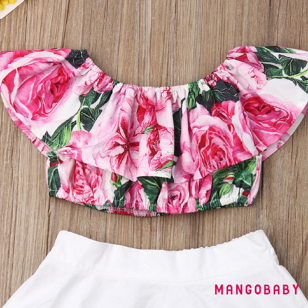 Set Áo Croptop Trễ Vai + Chân Váy Đáng Yêu Cho Bé Gái