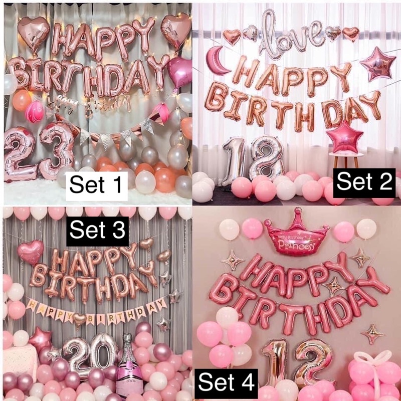Set bóng sinh nhật cho bạn gái người lớn màu hồng