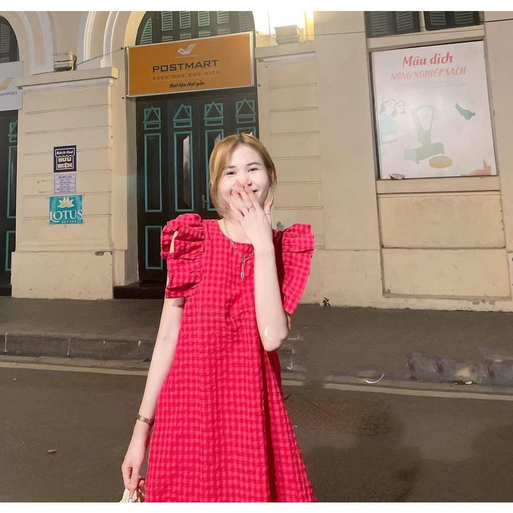 Váy kẻ caro tay cánh tiên Váy kẻ 5 màu