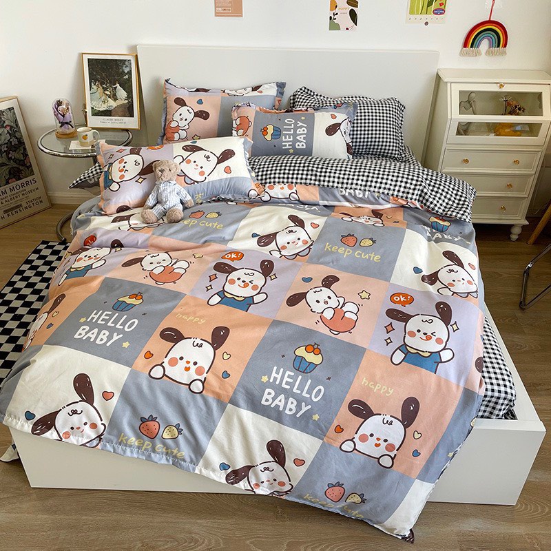Bộ chăn ga Cotton Poly Hàn nhập khẩu - sét 4 món Decor siêu xinh