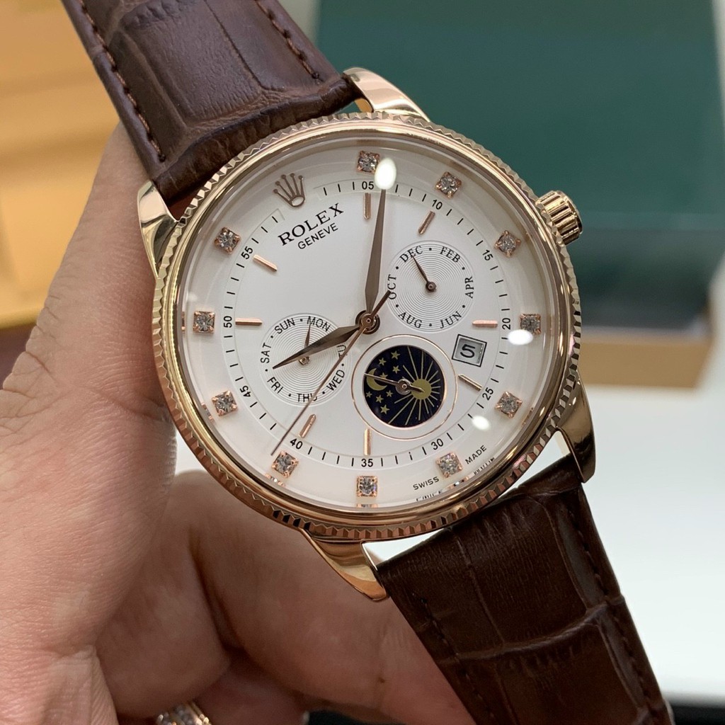 [Tặng Khăn Lau ] Đồng Hồ Nam Rolex Automatic Dây Da - bảo hành 24 tháng