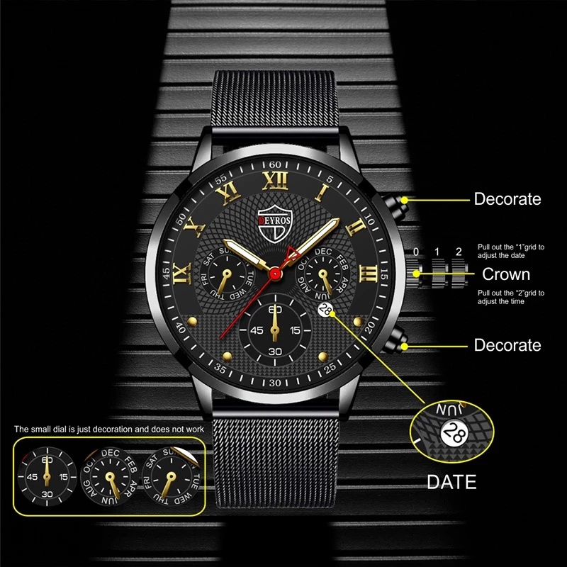 Đồng Hồ Nam Dây Lưới Bằng Thép Không Gỉ Mạ Vàng Thời Trang | BigBuy360 - bigbuy360.vn