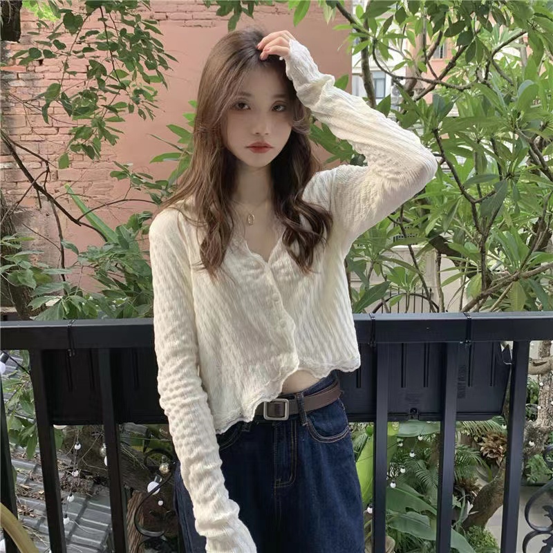 Áo Sơ Mi Tay Dài Cổ Chữ v Dáng Rộng Phong Cách Hàn Quốc Thời Trang Cho Nữ
