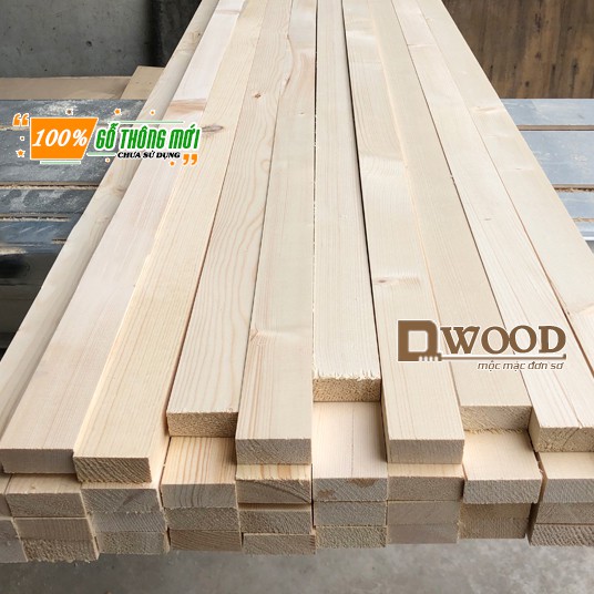 Thanh gỗ thông dài KT 2x4cm đã xử lý 4 mặt - Chiều dài tự chọn Dwood